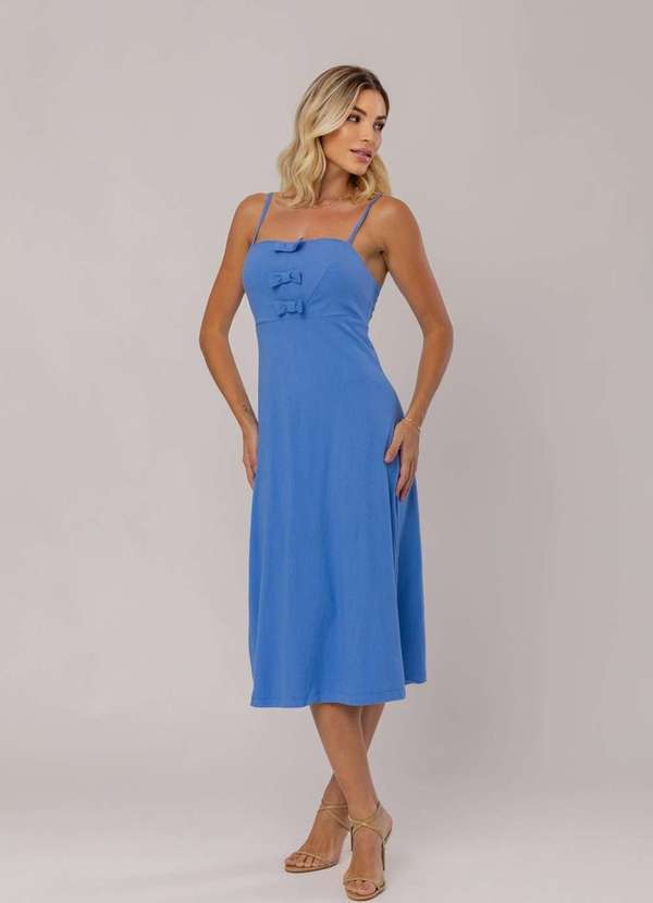 Salvatore Fashion - Vestido Midi Viscolinho Premium Laços Azul