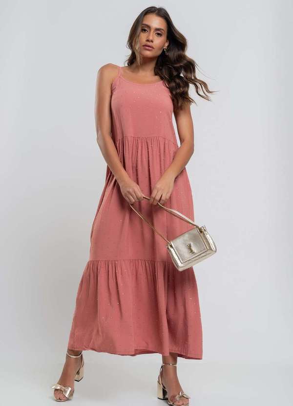 Salvatore Fashion - Vestido Midi Viscose Babado com Lurex Fashion Rosa