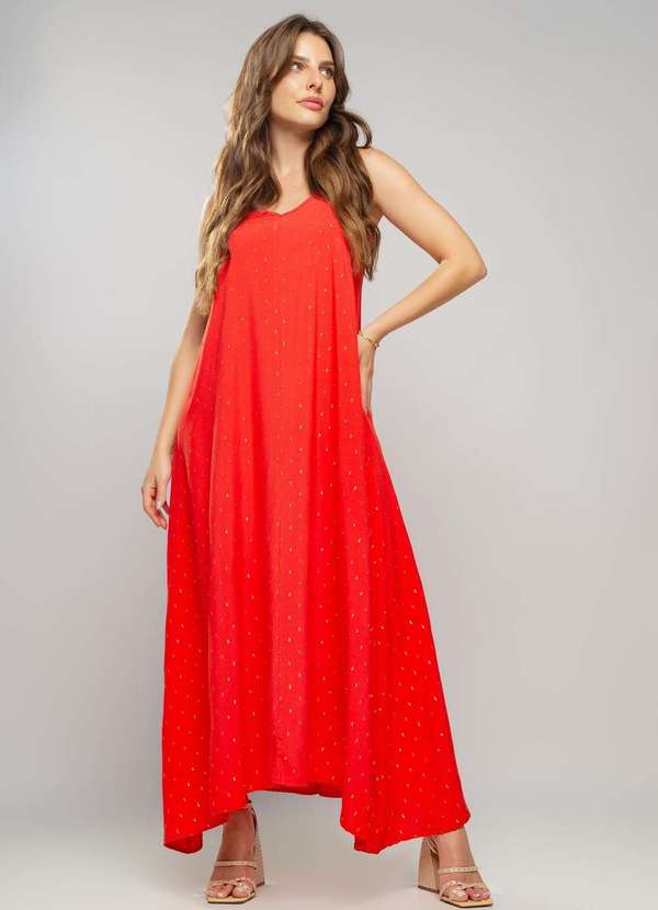 Salvatore Fashion - Vestido Midi Viscose com Lurex com Amarração  Fashion Vermelho 2