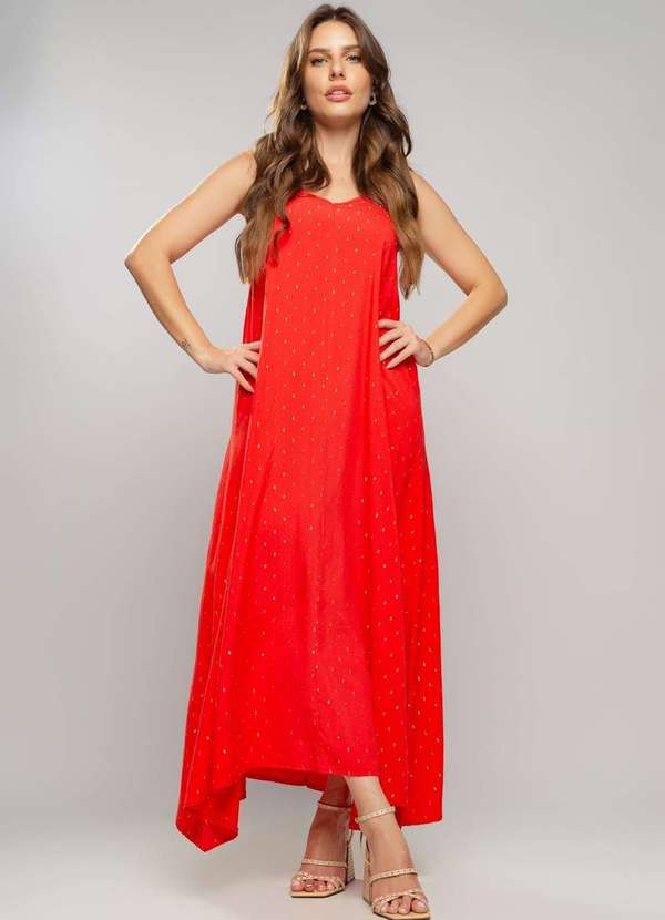 Salvatore Fashion - Vestido Midi Viscose com Lurex com Amarração  Fashion Vermelho 3