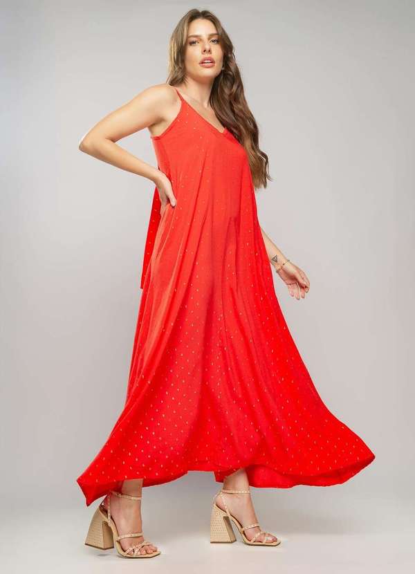 Salvatore Fashion - Vestido Midi Viscose com Lurex com Amarração  Fashion Vermelho 4