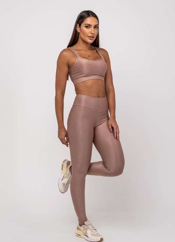 Salvatore Fashion - Calça Legging Suplex Canelada Brilho Básica Fashion Marrom 1