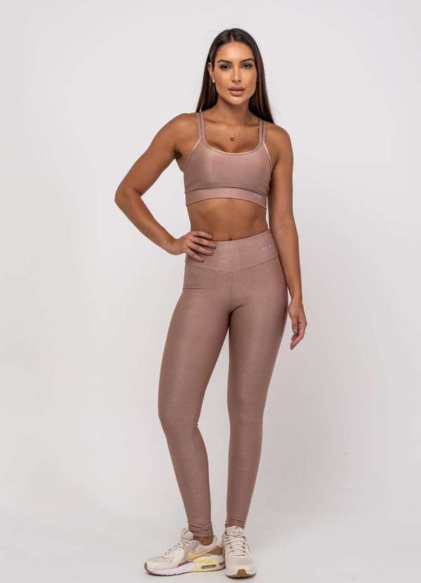 Salvatore Fashion - Calça Legging Suplex Canelada Brilho Básica Fashion Marrom 2