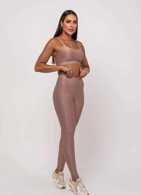 Salvatore Fashion - Calça Legging Suplex Canelada Brilho Básica Fashion Marrom 5