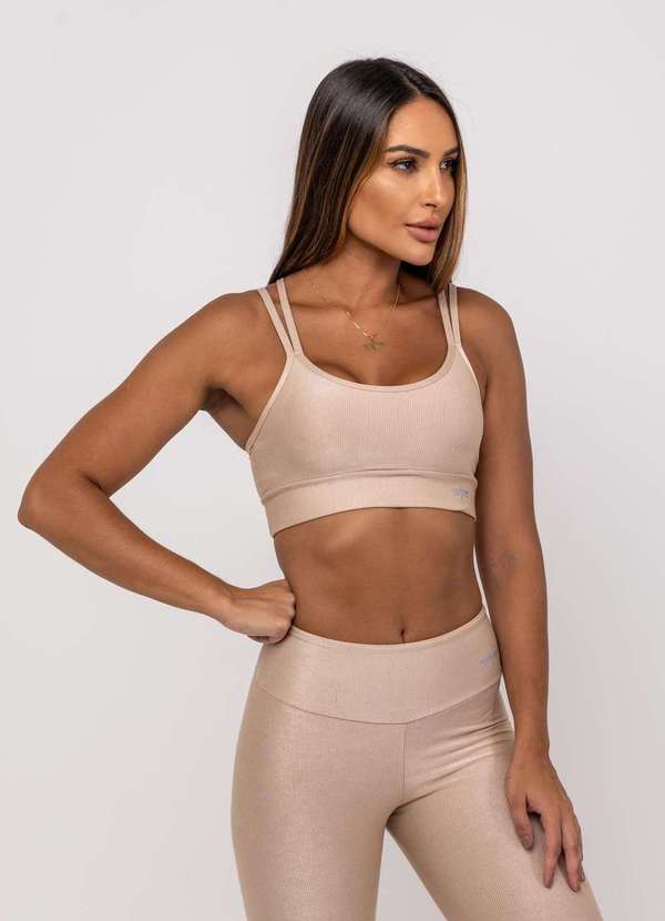 Salvatore Fashion - Calça Legging Suplex Canelada Brilho Básica  Fashion Bege 3