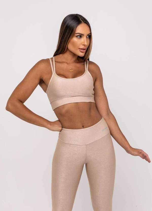 Salvatore Fashion - Calça Legging Suplex Canelada Brilho Básica  Fashion Bege 5