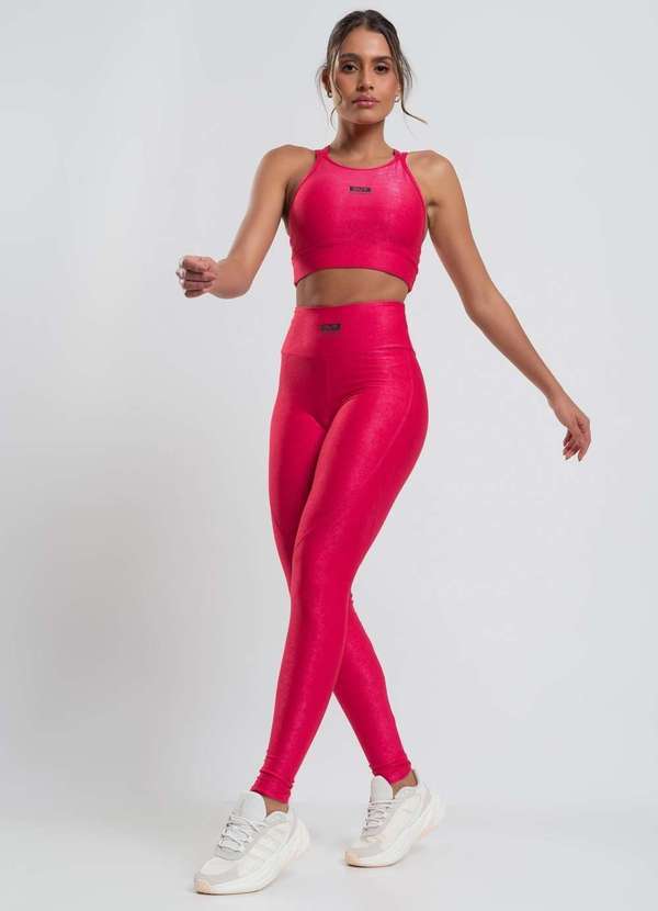 Salvatore Fashion - Calça Legging Suplex Canelada com Brilho e Recortes Fashion Rosa
