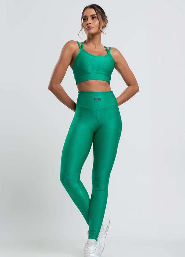 Salvatore Fashion - Calça Legging Suplex Canelada com Brilho e Recortes  Fashion Verde 4