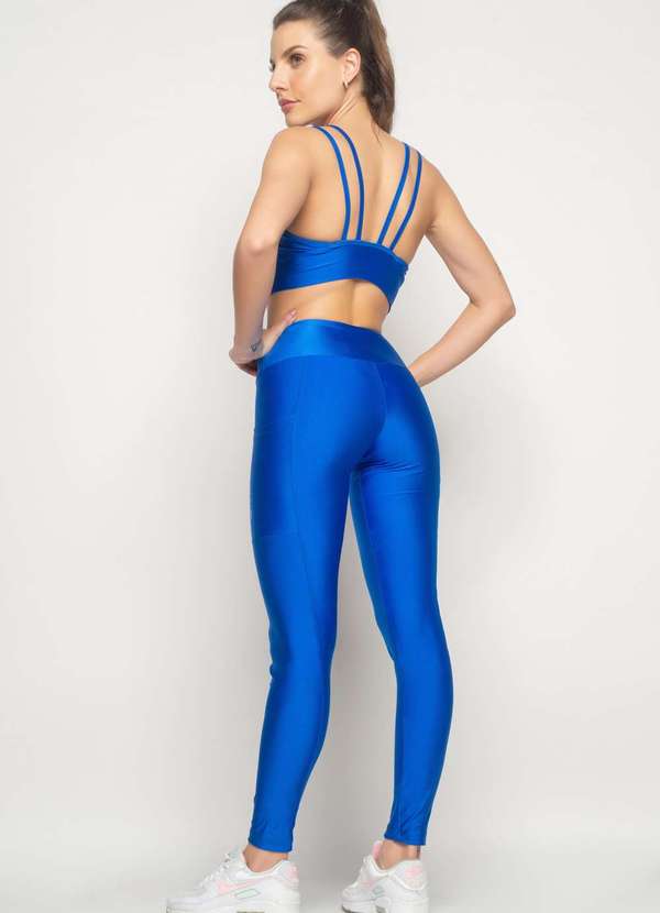 Calça Legging Suplex Poliamida com Bolso Lateral Fashion Azul