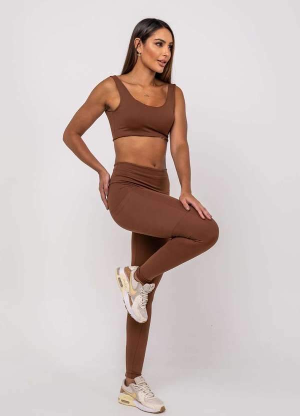 Salvatore Fashion - Calça Legging Suplex Poliamida com Bolso Quadrado Marrom 1