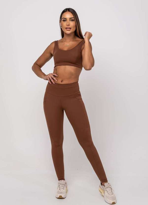 Salvatore Fashion - Calça Legging Suplex Poliamida com Bolso Quadrado Marrom 3