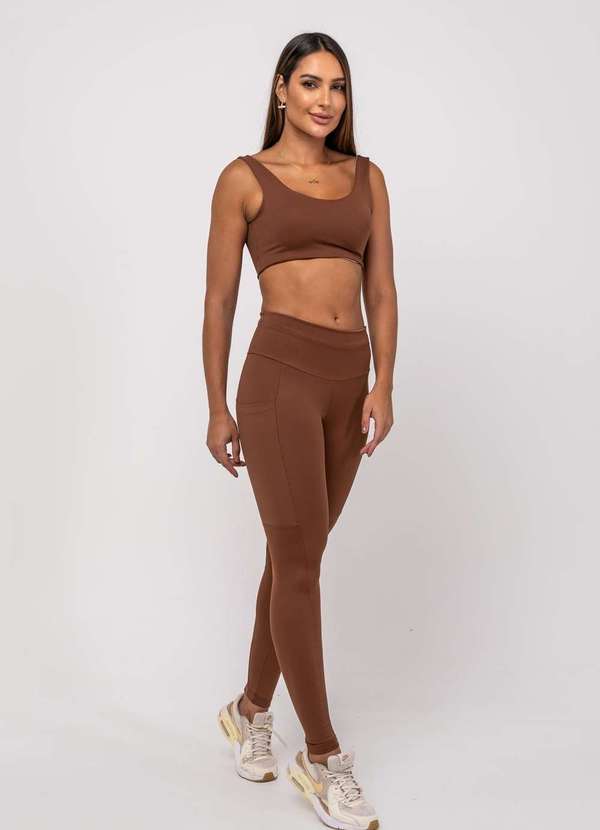 Salvatore Fashion - Calça Legging Suplex Poliamida com Bolso Quadrado Marrom 4