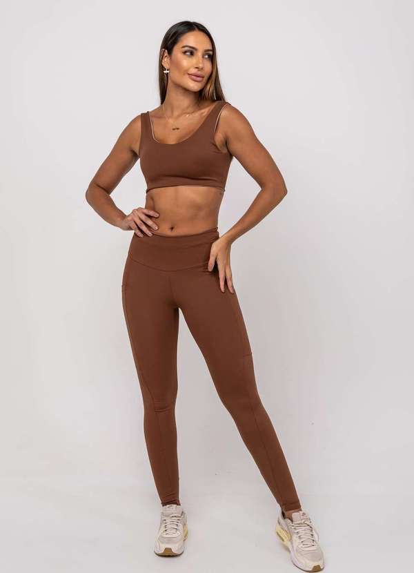 Salvatore Fashion - Calça Legging Suplex Poliamida com Bolso Quadrado Marrom 5