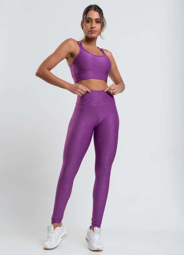 Salvatore Fashion - Calça Legging Suplex Canelada Brilho Básica Fashion Roxo
