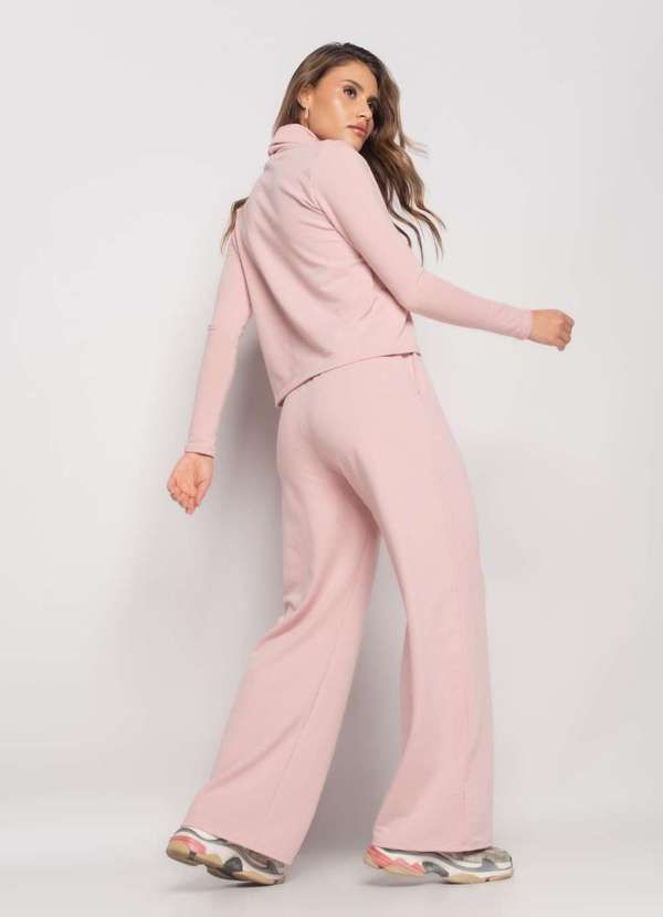 Salvatore Fashion - Conjunto de Moletinho com Blusa Golão e Calça Wide Leg  Fashion Rosa 2