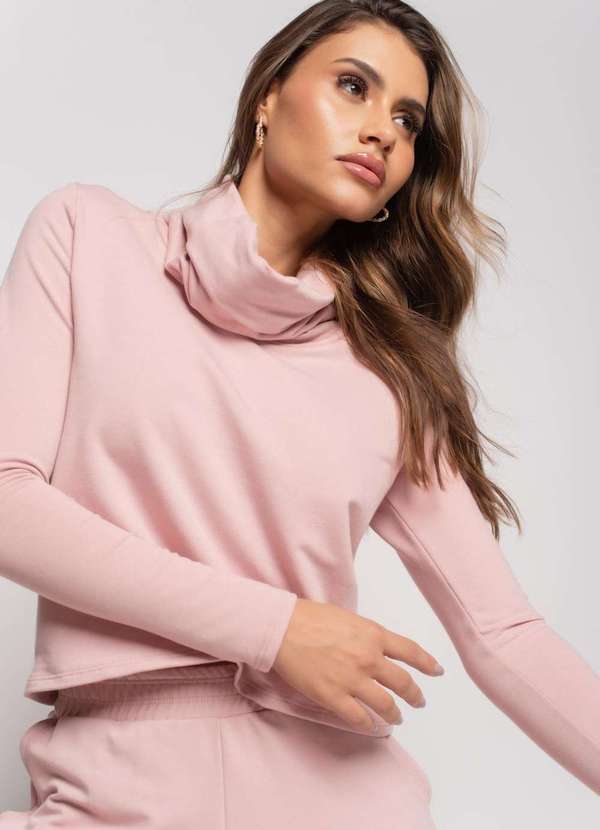 Salvatore Fashion - Conjunto de Moletinho com Blusa Golão e Calça Wide Leg  Fashion Rosa 5