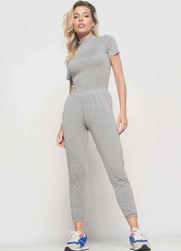 Salvatore Fashion - Conjunto Comfy com Blusa Gola Alta e Jogger Malha Fashion Cinza