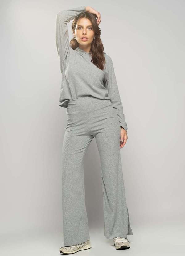 Salvatore Fashion - Conjunto Comfy com Casaco e Calça Flare Canelado  Fashion Cinza 2