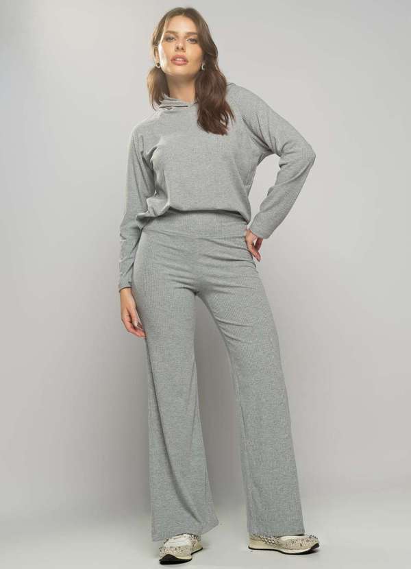 Salvatore Fashion - Conjunto Comfy com Casaco e Calça Flare Canelado  Fashion Cinza 3