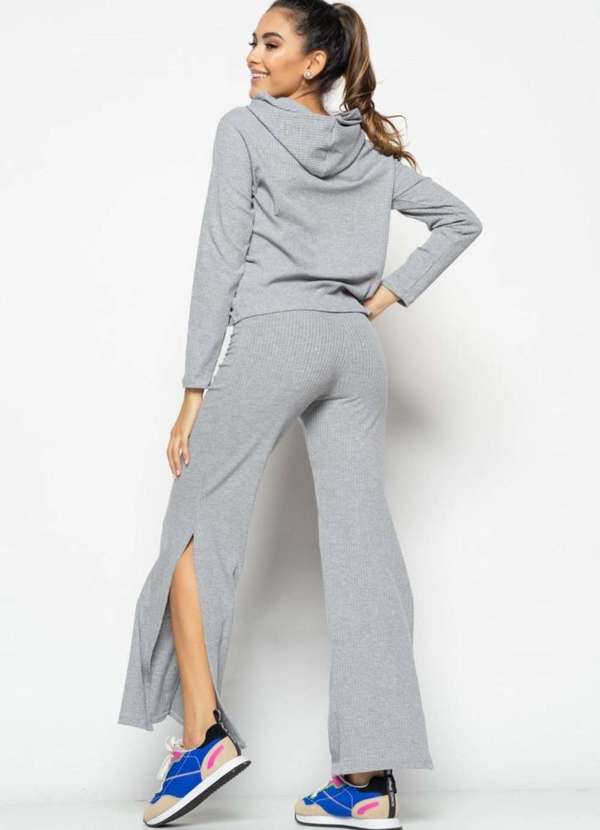 Salvatore Fashion - Conjunto Comfy com Casaco e Calça Flare Canelado  Fashion Cinza 5