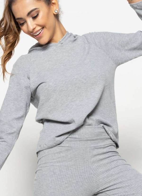 Salvatore Fashion - Conjunto Comfy com Casaco e Calça Flare Canelado  Fashion Cinza 7