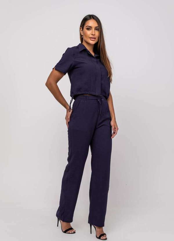 Salvatore Fashion - Conjunto de Alfaiataria Calça Reta e Camisa M/C Azul 3