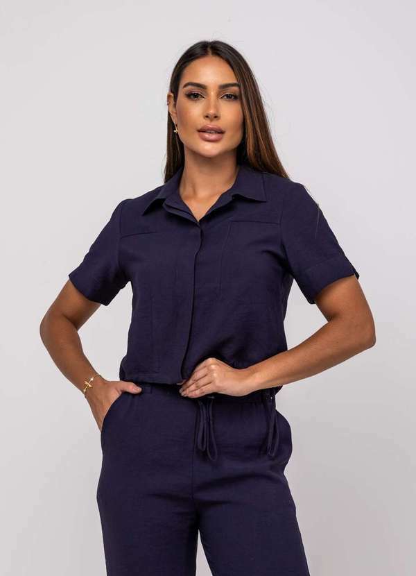 Salvatore Fashion - Conjunto de Alfaiataria Calça Reta e Camisa M/C Azul 4