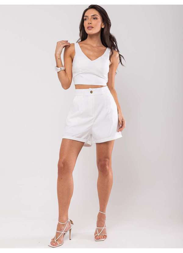 Salvatore Fashion - Conjunto Feminino Alfaiataria Cropped e Short Fashion Branco