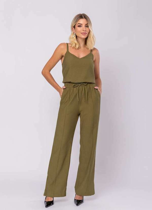 Salvatore Fashion - Conjunto Feminino Alfaiataria Regata e Calça Fenda Verde