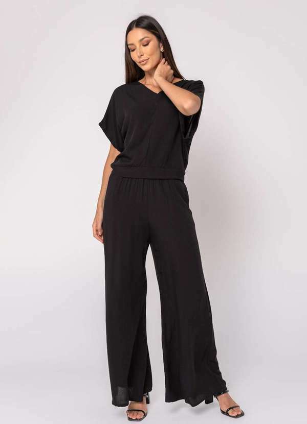 Salvatore Fashion - Conjunto Viscolinho Blusa Morcego e Pantalona Preto