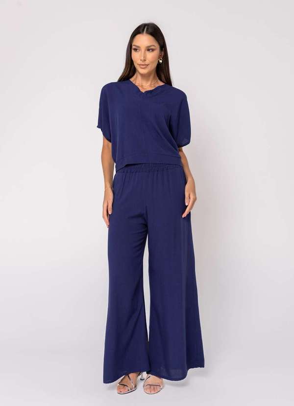 Salvatore Fashion - Conjunto Viscolinho Blusa Morcego e Pantalona Azul