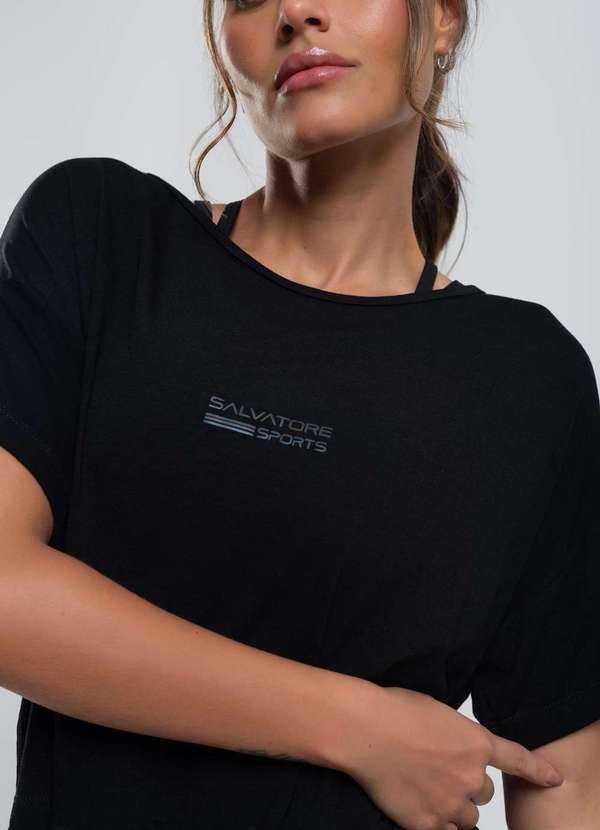 Salvatore Fashion - Cropped Esportivo Amplo Manga Curta Malha Preto