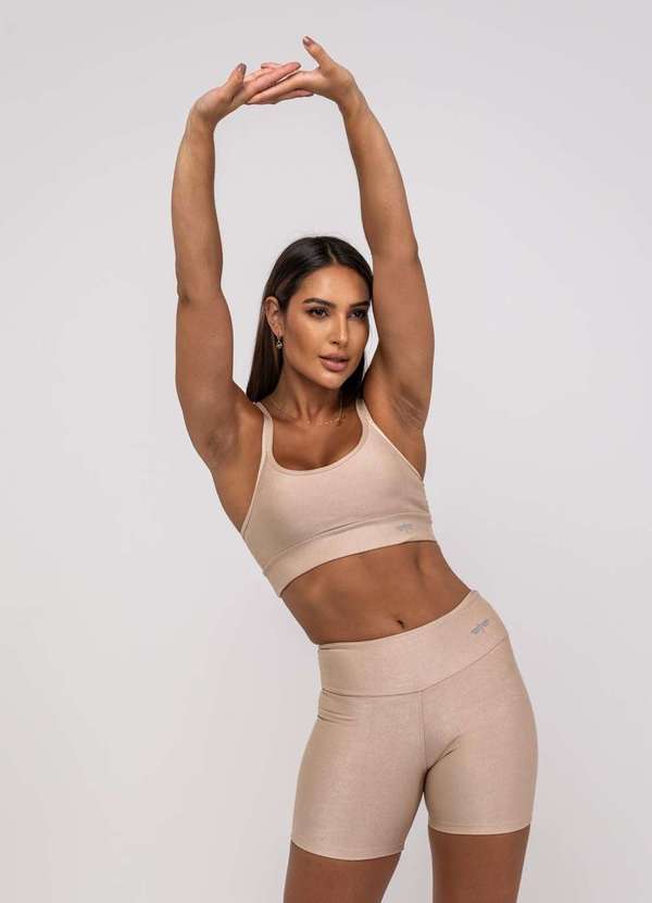 Salvatore Fashion - Top Suplex Canelado Brilho Decote e Tiras Fashion Bege