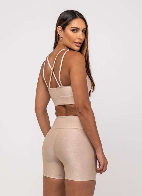 Salvatore Fashion - Top Suplex Canelado Brilho Decote e Tiras  Fashion Bege 2