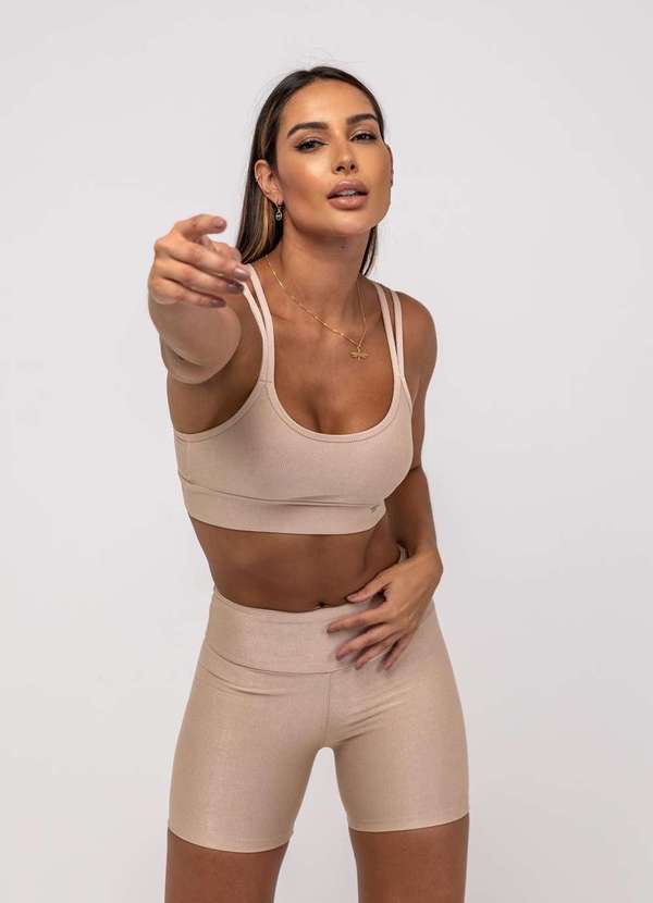 Salvatore Fashion - Top Suplex Canelado Brilho Decote e Tiras  Fashion Bege 3