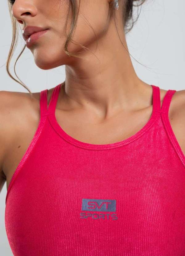 Salvatore Fashion - Top Suplex Canelado Brilho com Decote Alto e Tiras Fashion Rosa 1