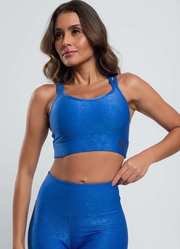 Salvatore Fashion - Top Suplex Canelado Brilho Decote e Tiras Fashion Azul