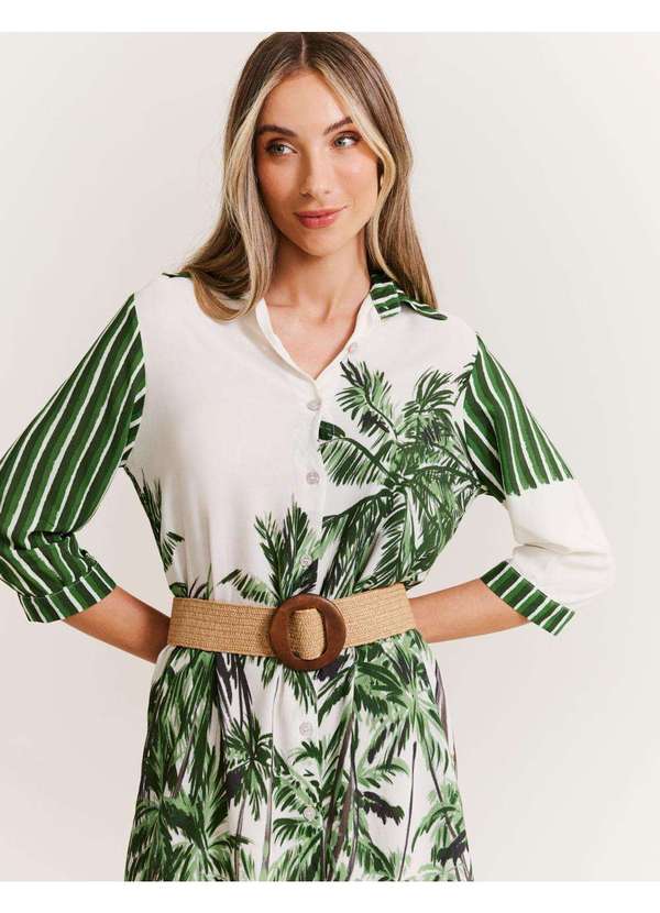 Zinzane - Cinto Elastico Palha Fivela Redonda - Bege Bege