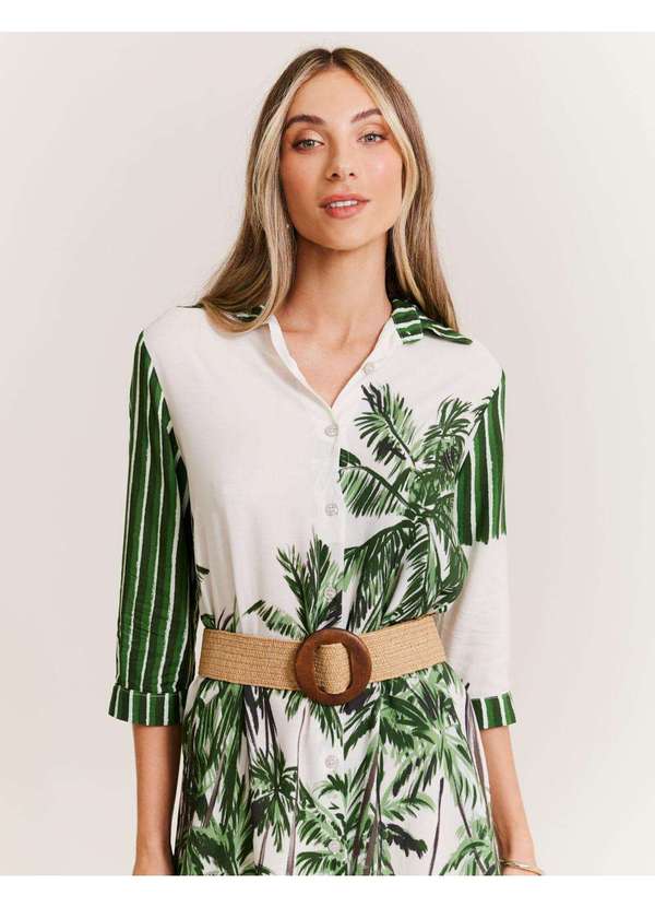 Zinzane - Cinto Elastico Palha Fivela Redonda - Bege Bege 2