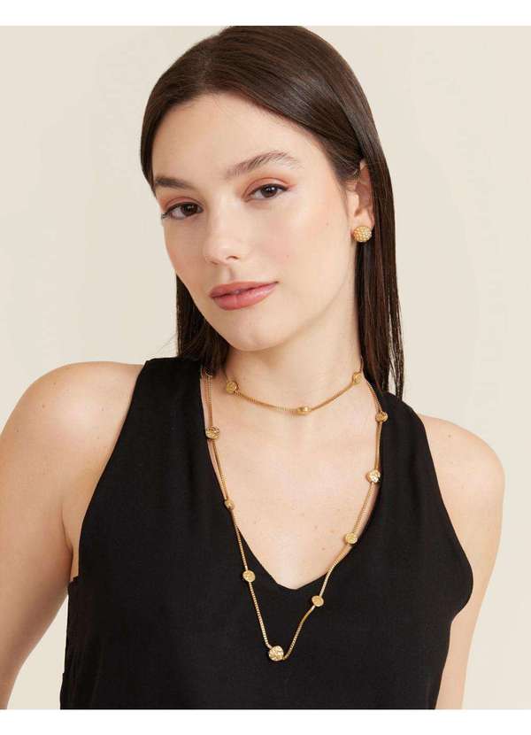 Zinzane - Colar Longo Multi Placa - Dourado Dourado