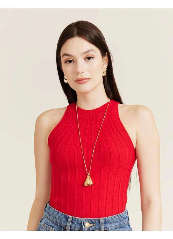 Zinzane - Colar Longo Trio Petala - Dourado Dourado