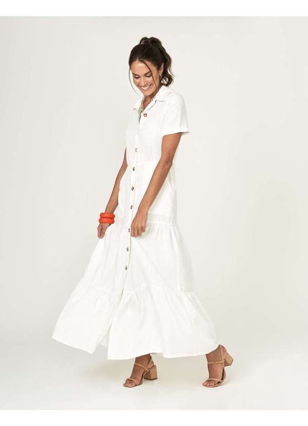 Zinzane - Vestido Zinzane Longo Liocel Botoes Camada Branco