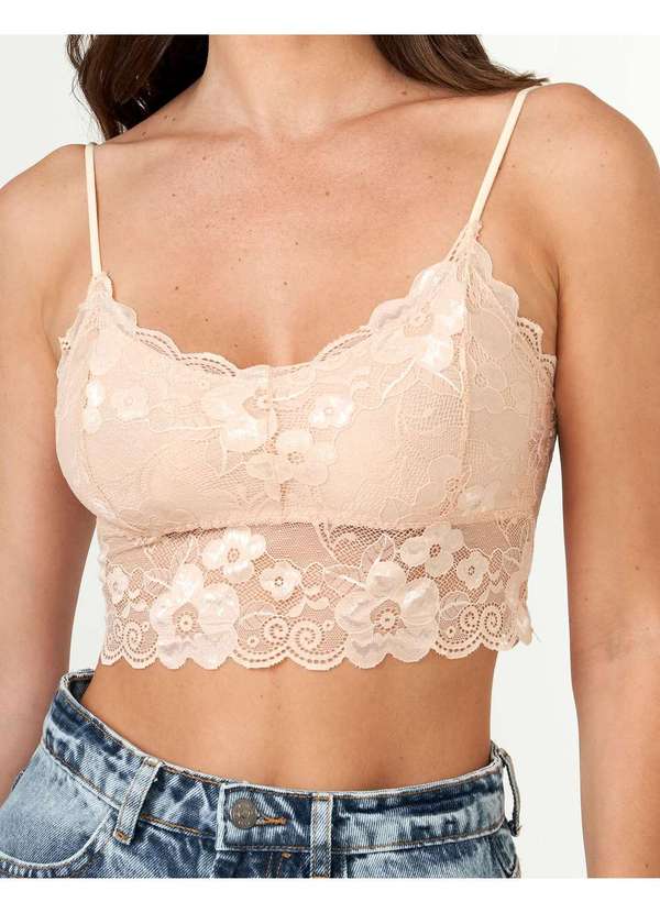 Zinzane - Top Zinzane Feminino Renda Alca Rolote Bege 2