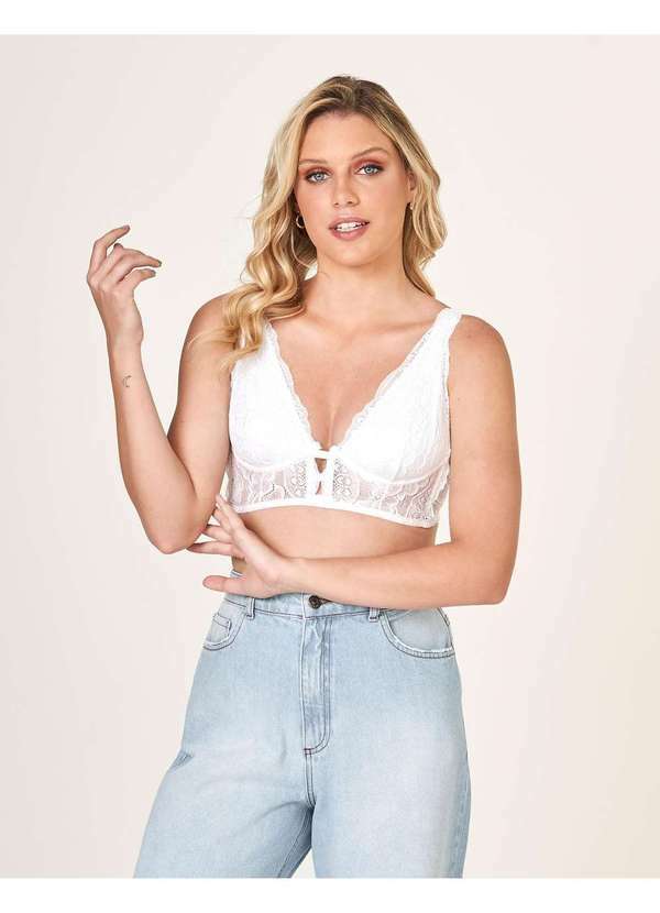 Zinzane - Top Zinzane Feminino Renda Travetes Branco