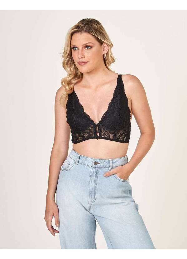 Zinzane - Top Zinzane Feminino Renda Travetes Preto