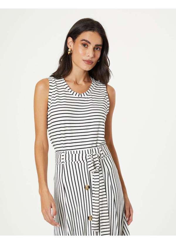 Zinzane - Blusa Alca Larga Listra - Preto e Branco Preto