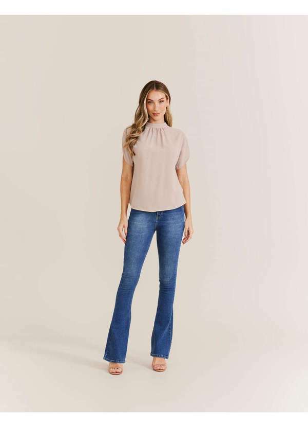 Zinzane - Blusa Ampla Detalhe Gola - Areia Bege