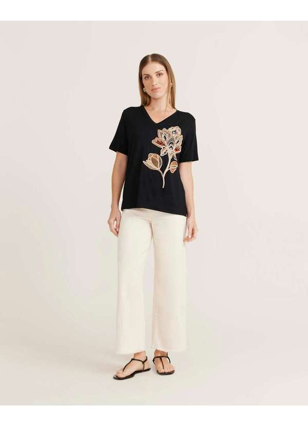 Zinzane - Blusa Bordada Floral Mix - Preto Preto