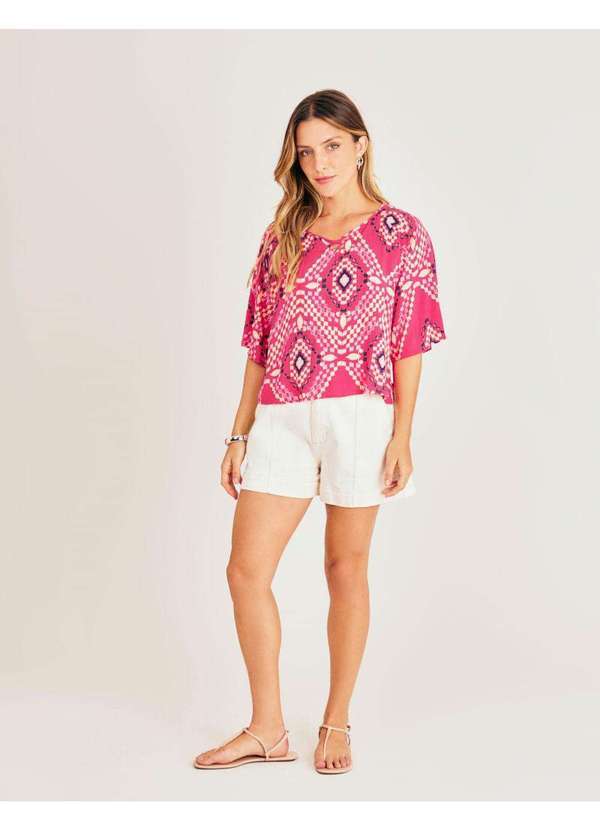 Zinzane - Blusa Estampada Eduarda - Rosa Rosa