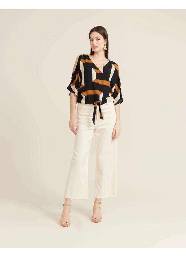 Blusa Estampada Geometrico Retro - Areia Bege - Zinzane Blusa Estampada Geometrico Retro - Areia Bege - Zinzane